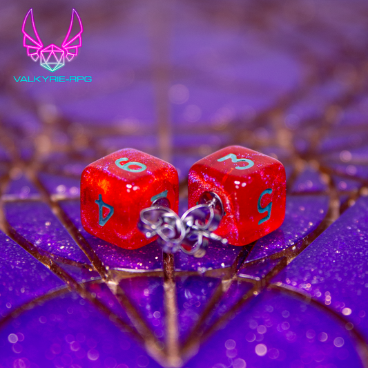 Earrings - Red Shimmer Mini Dice Studs - Valkyrie RPG