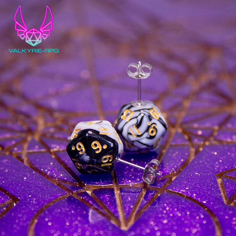Earrings - Zebra Marble Mini Dice Studs - Valkyrie RPG
