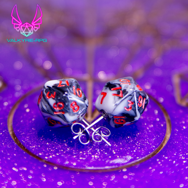 Earrings - Zebra Marble Mini Dice Studs - Valkyrie RPG