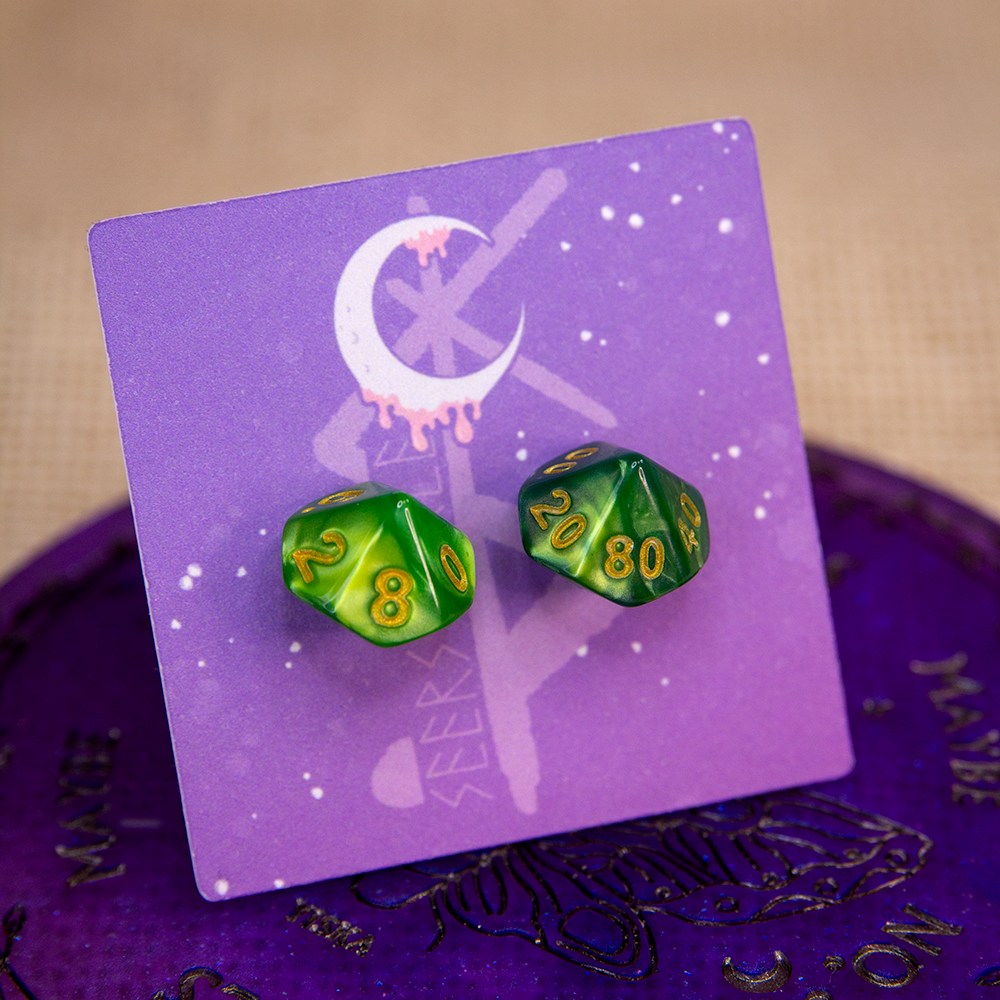 Earrings - Emerald Mini Dice Studs - Valkyrie RPG
