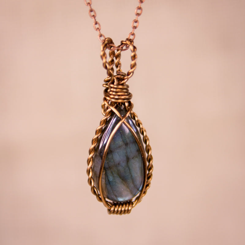 Necklace - Copper Twist Wrapped Labradorite