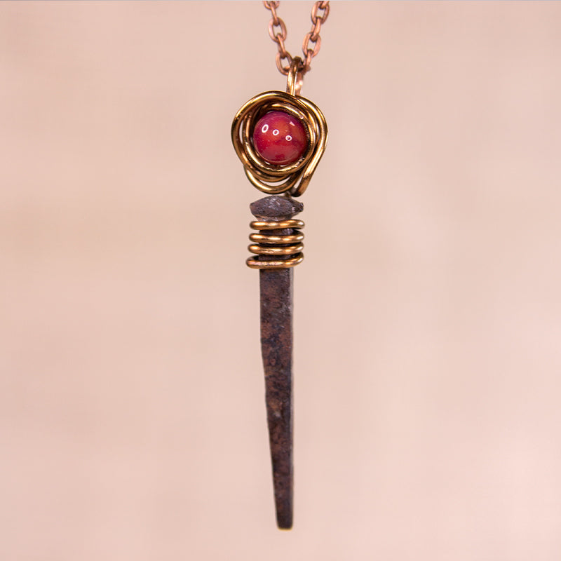Necklace - Coffin Nail & Red Agate Rosette