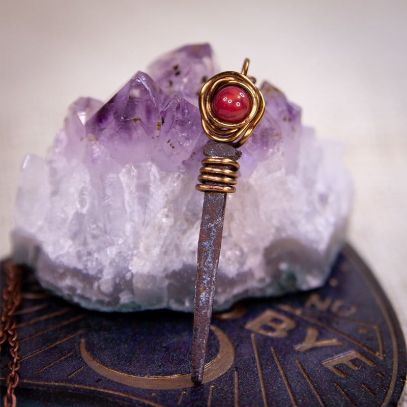 Necklace - Coffin Nail & Red Agate Rosette - Valkyrie RPG