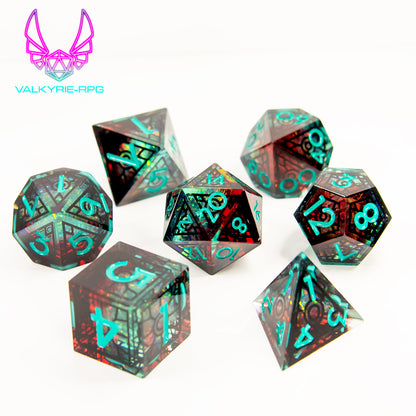 Wisp Ward | Sharp framed Polyhedral Dice Set