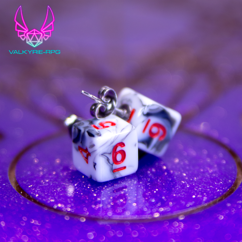 Earrings - Zebra Marble Mini Dice Studs - Valkyrie RPG