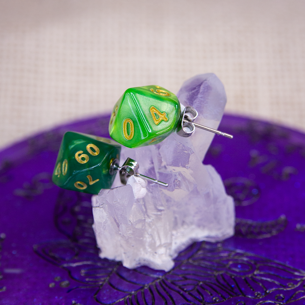 Earrings - Emerald Mini Dice Studs - Valkyrie RPG