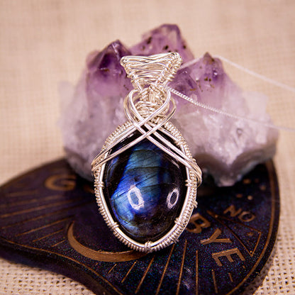 Necklace - Oval Swoop Wrapped Labradorite - Valkyrie RPG