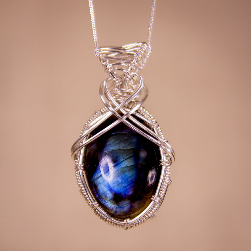 Necklace - Oval Swoop Wrapped Labradorite - Valkyrie RPG