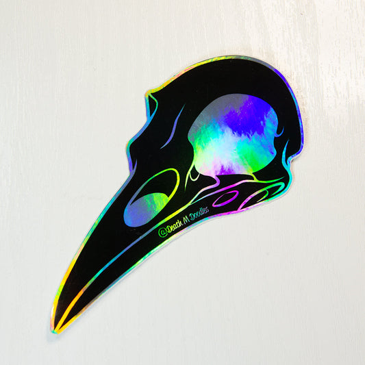 Holo Raven Skull Sticker